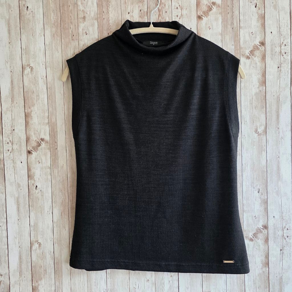 Tahari Black Sleeveless Mock Neck Tank Top S